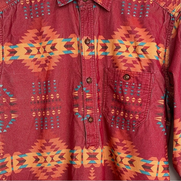 Territory Ahead Red Orange Papagayo Corduroy Popover Shirt Medium Southwestern - Picture 4 of 7